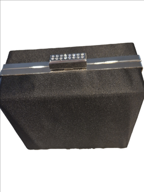 Black Satin Rhinestone Clasp Box Evening Clutch